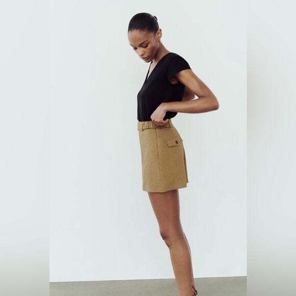 Zara Linen Blend Skort Belted New - Picture 8 of 8